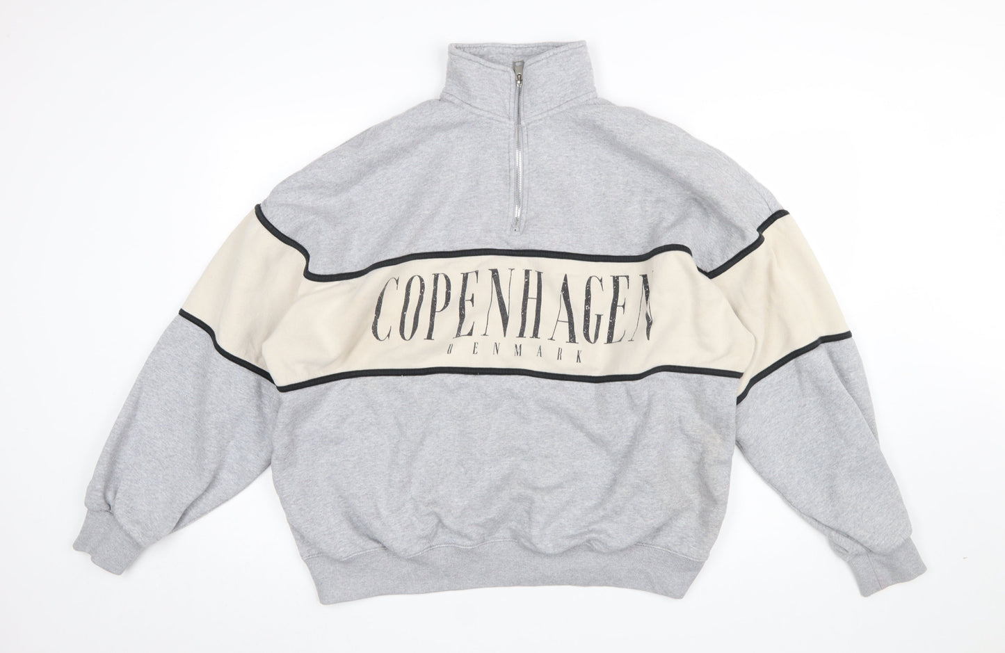 Bershka Women Grey Copenhagen 1/4 Zip Sweatshirt Size 12 Cotton Blend
