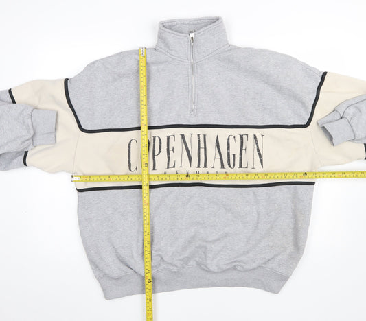 Bershka Women Grey Copenhagen 1/4 Zip Sweatshirt Size 12 Cotton Blend