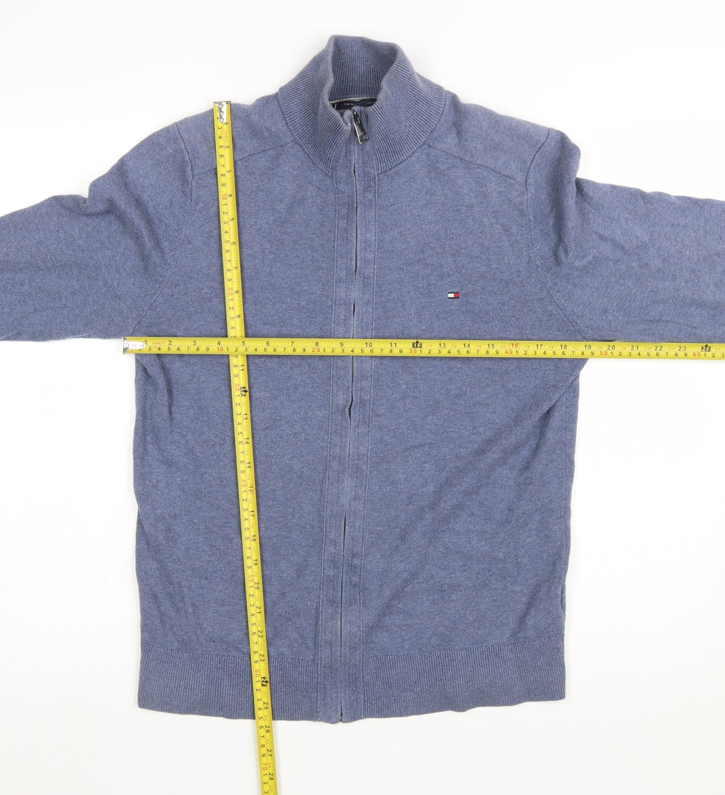 Tommy Hilfiger Men's Blue Full Zip Cotton Cashmere Jumper Size S