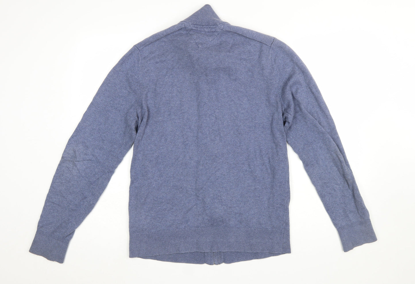 Tommy Hilfiger Men's Blue Full Zip Cotton Cashmere Jumper Size S