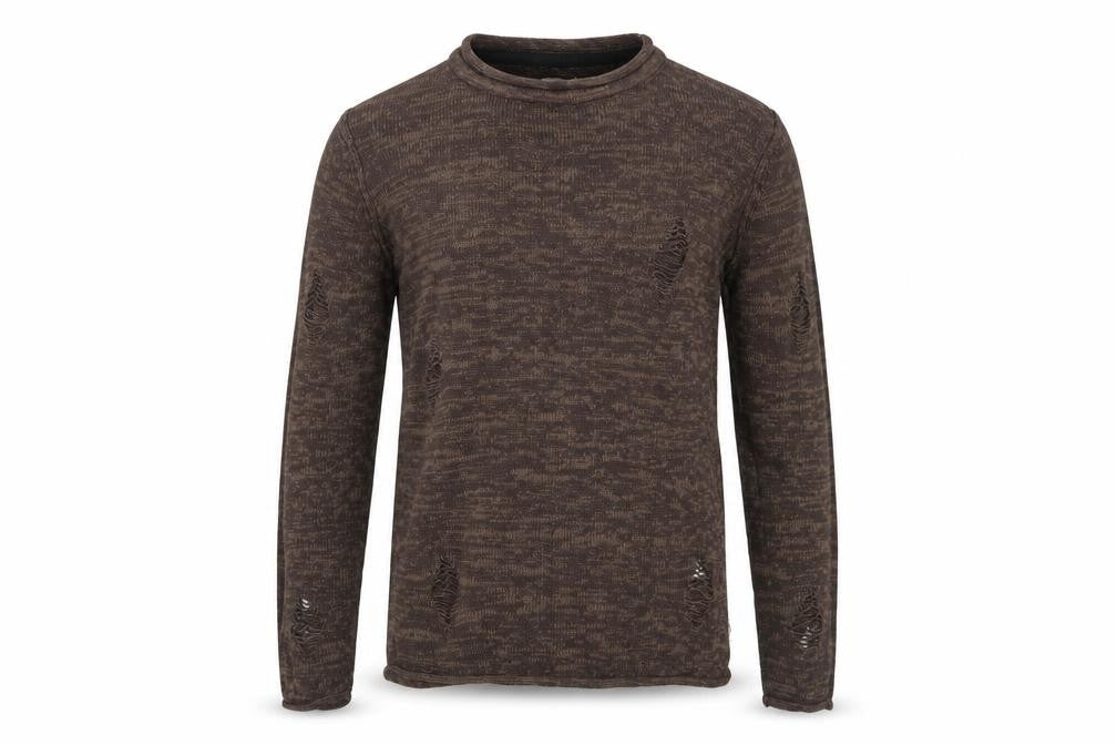 Soulstar Premium Men's Brown Distressed Knit Pullover Jumper Size M