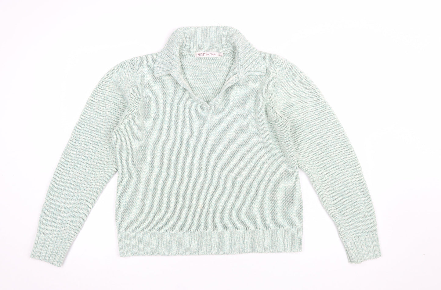EWM Women’s Green Collared Knit Pullover Jumper Size M 14-16
