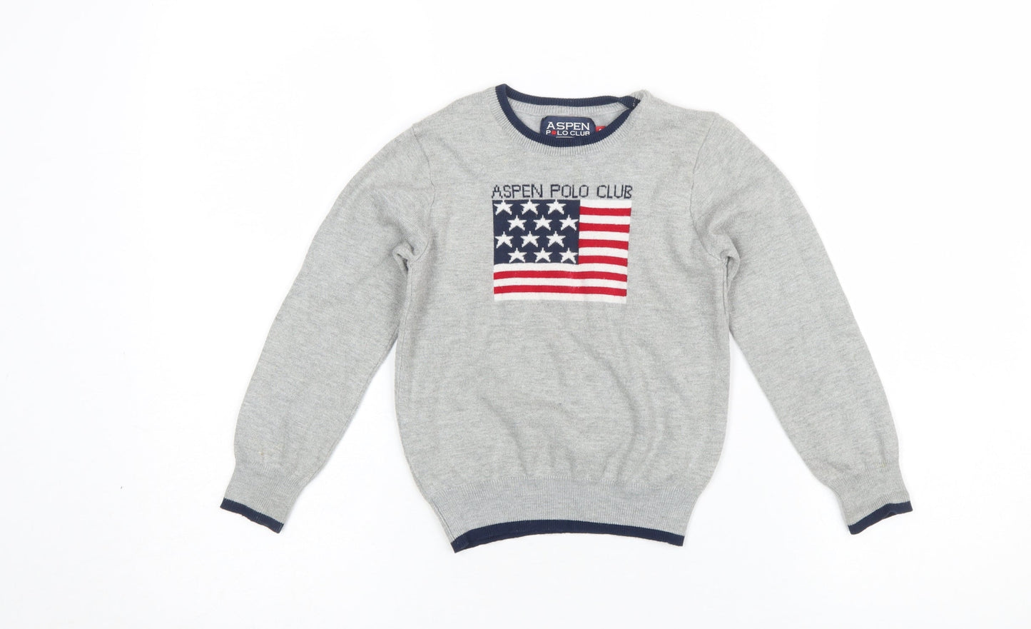Aspen Polo Club Boys Grey Pullover Jumper 4 Years American Flag Cotton