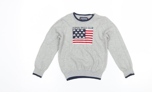 Aspen Polo Club Boys Grey Pullover Jumper 4 Years American Flag Cotton