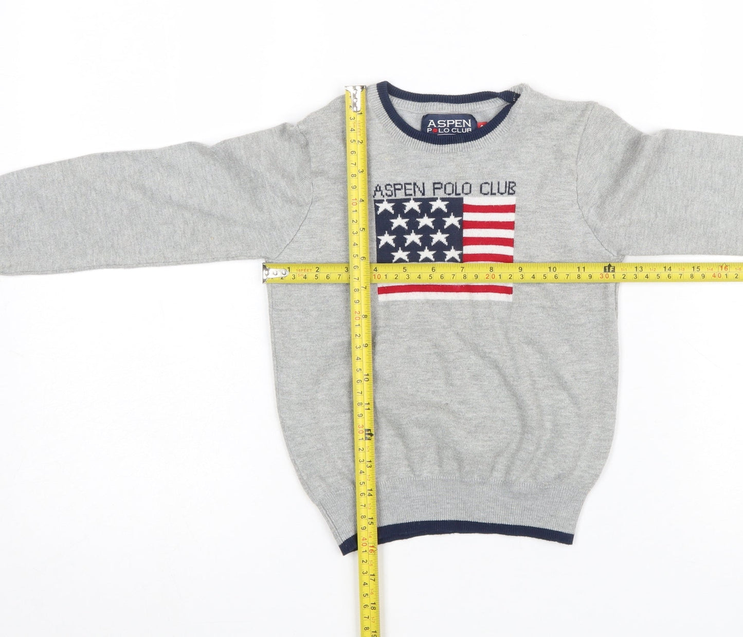 Aspen Polo Club Boys Grey Pullover Jumper 4 Years American Flag Cotton