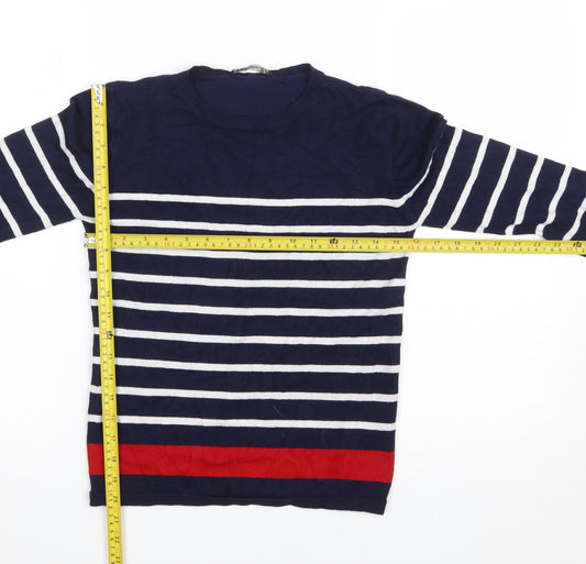 Stradivarius Women Blue Striped Crew Neck Pullover Jumper Size 12