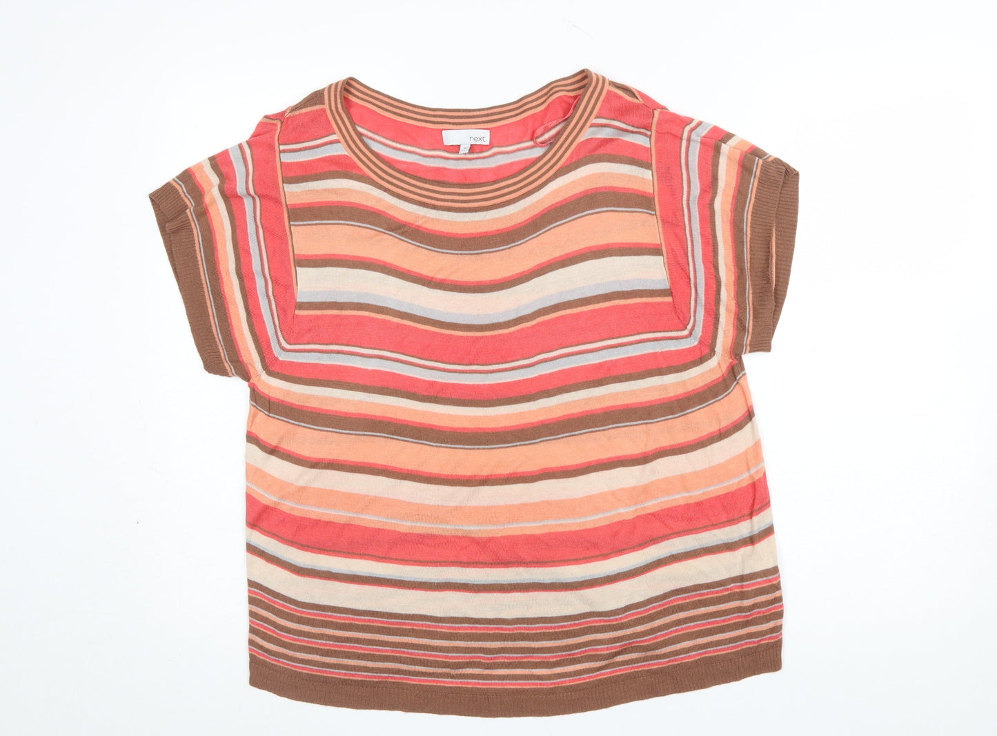 Next Women’s Multicoloured Striped Short Sleeve Viscose Jumper Size 14