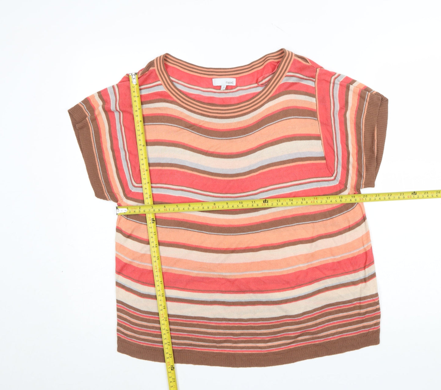 Next Women’s Multicoloured Striped Short Sleeve Viscose Jumper Size 14