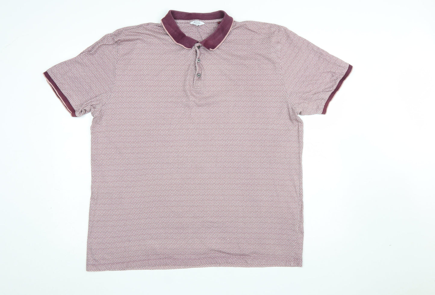 Next Men's Pink Geometric Cotton Polo Shirt XL