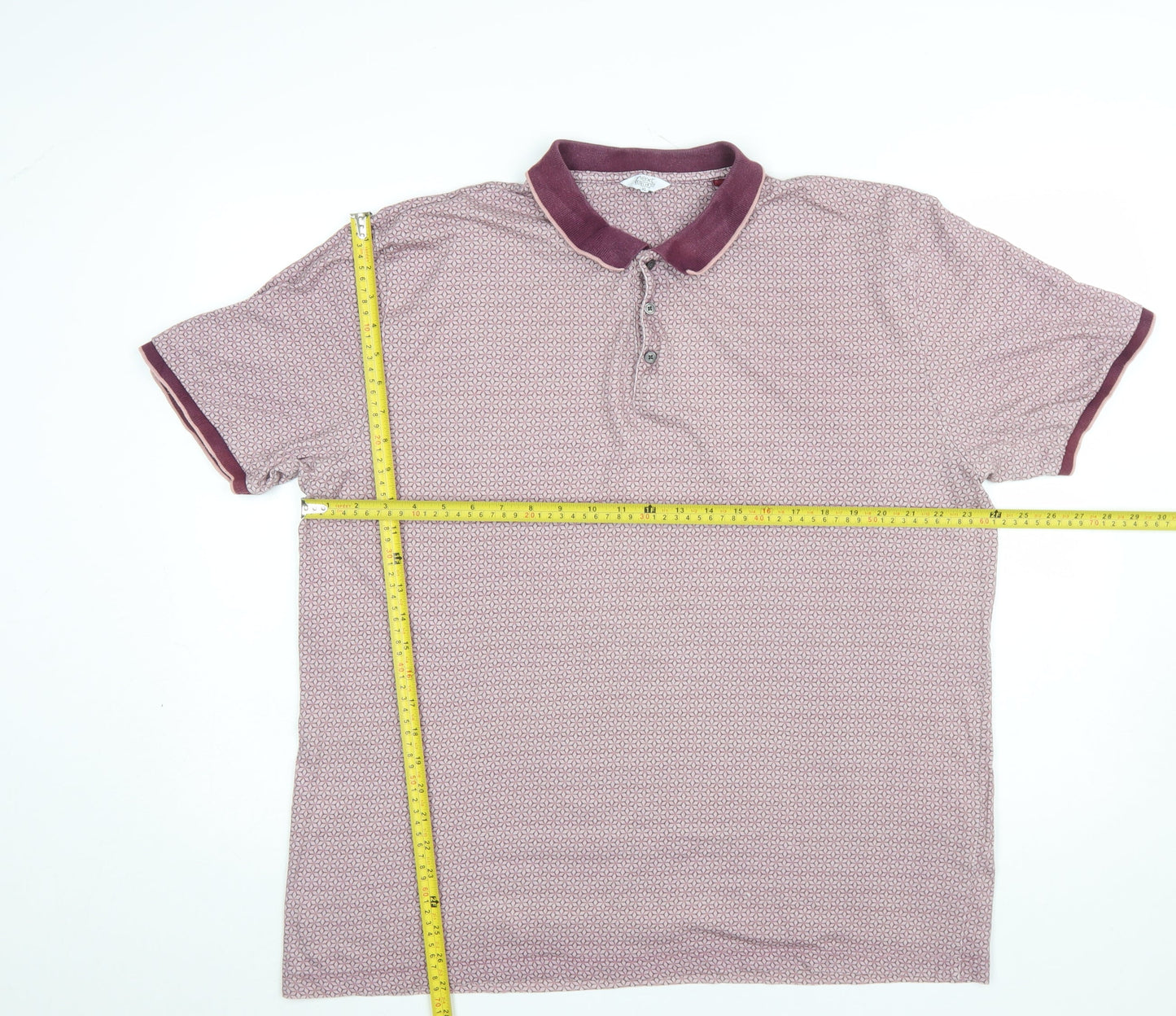 Next Men's Pink Geometric Cotton Polo Shirt XL