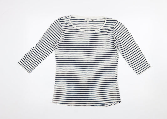 FatFace Women Blue Striped 3/4 Sleeve Cotton T-Shirt Size 8