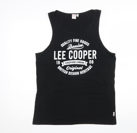 Lee Cooper Men Black Sleeveless Round Neck Graphic T-Shirt M