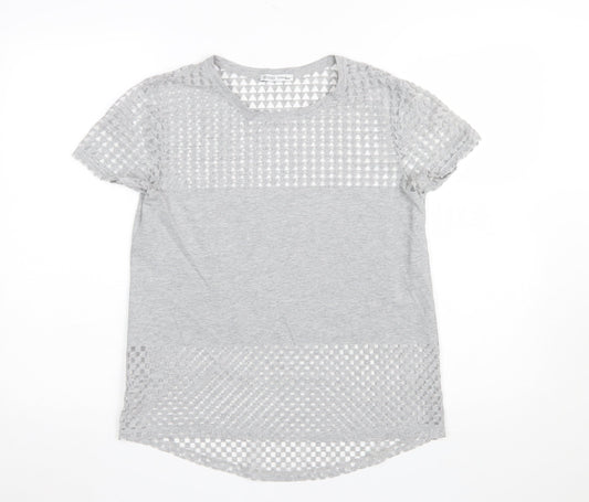 Zara Women Grey Mesh Panel Short Sleeve T-Shirt Size S