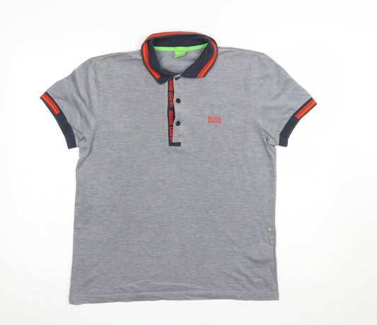 Hugo Boss Men's Grey Slim Fit Cotton Polo Shirt L