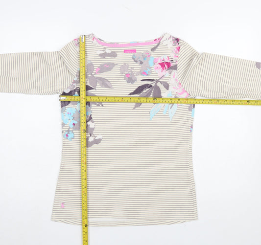 Joules Women’s Beige Floral Striped Long Sleeve Cotton T-Shirt Size 8