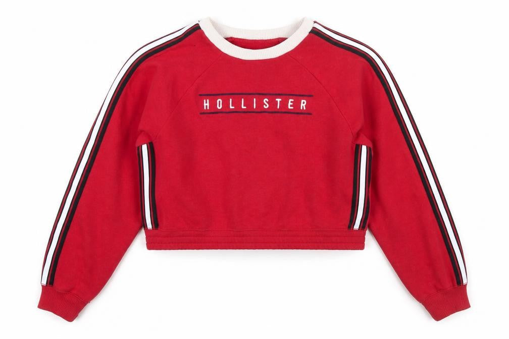 Hollister Women Red Crew Neck Cropped Sweatshirt Small