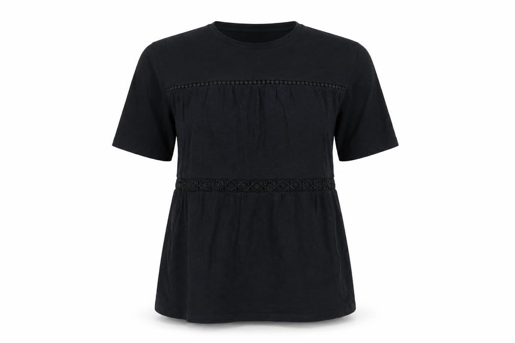 Marks and Spencer Womens Black Cotton Lace Trim T-Shirt Size 10