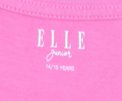 ELLE Girls Pink 14-15 Years Cotton Crew Neck Logo T-Shirt