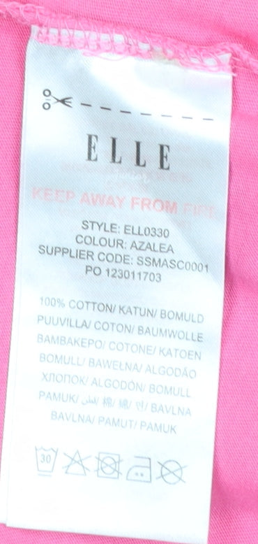 ELLE Girls Pink 14-15 Years Cotton Crew Neck Logo T-Shirt