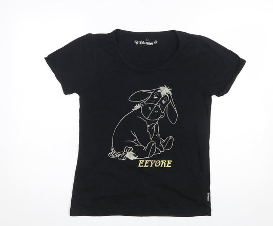 Disneyland Paris Girls Black Eeyore T-Shirt L 100% Cotton Graphic Tee
