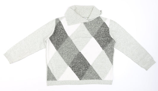 Gelco Women's Grey Argyle Collared Knit Jumper Size 14