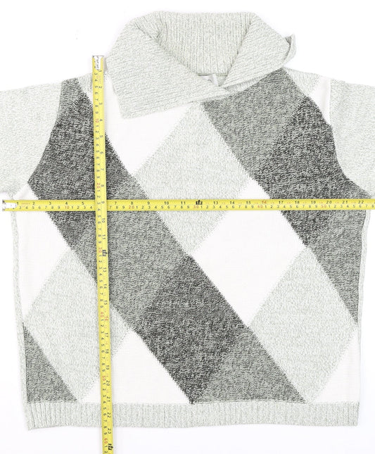 Gelco Women's Grey Argyle Collared Knit Jumper Size 14
