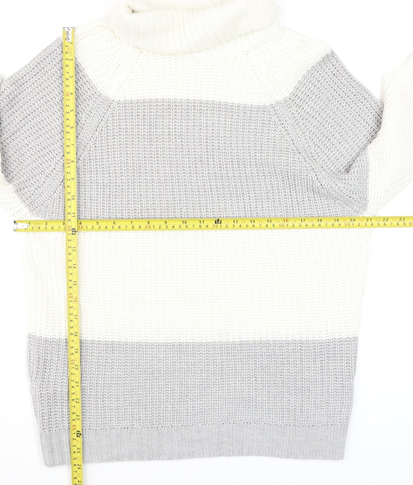 AX Paris Women’s Grey & White Chunky Roll Neck Striped Jumper S