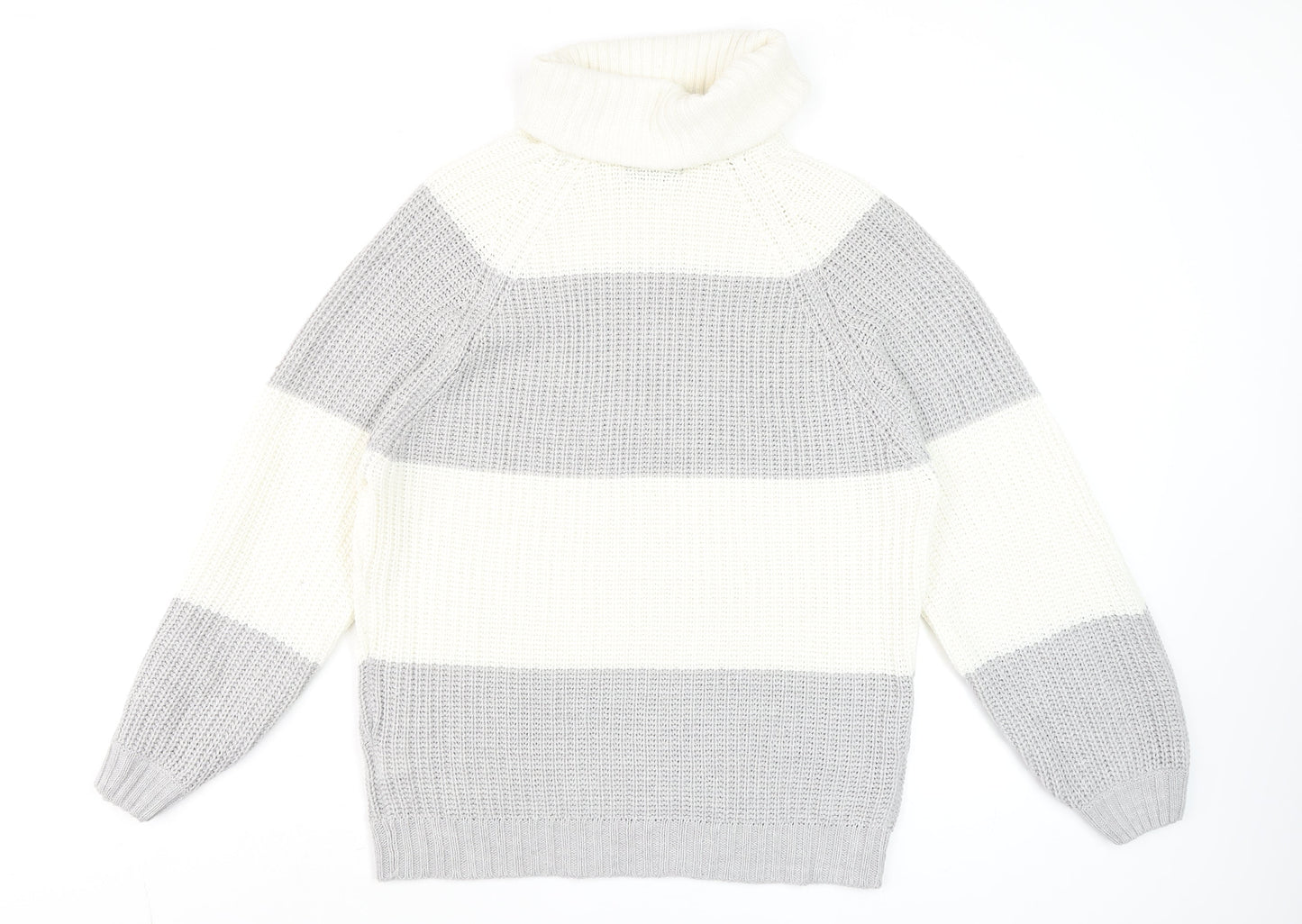 AX Paris Women’s Grey & White Chunky Roll Neck Striped Jumper S