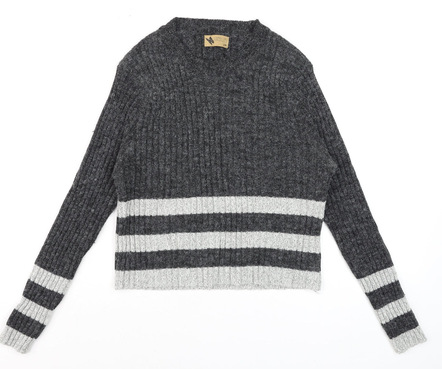 Katsumi Women's Grey Striped Knit Acrylic Pullover Jumper S