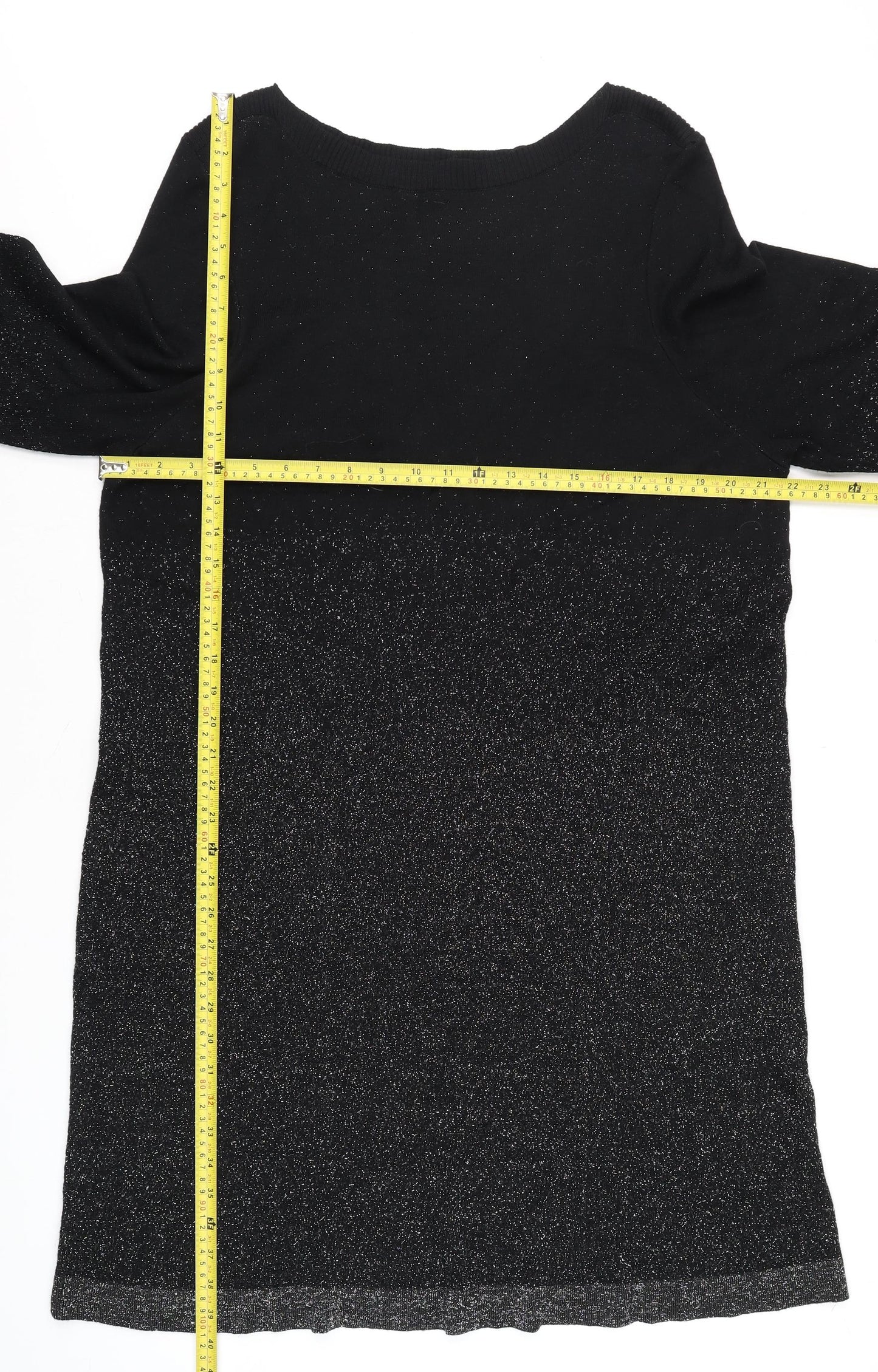 Evans Women’s Black Glitter Shift Dress Size 22/24 Plus 3/4 Sleeve
