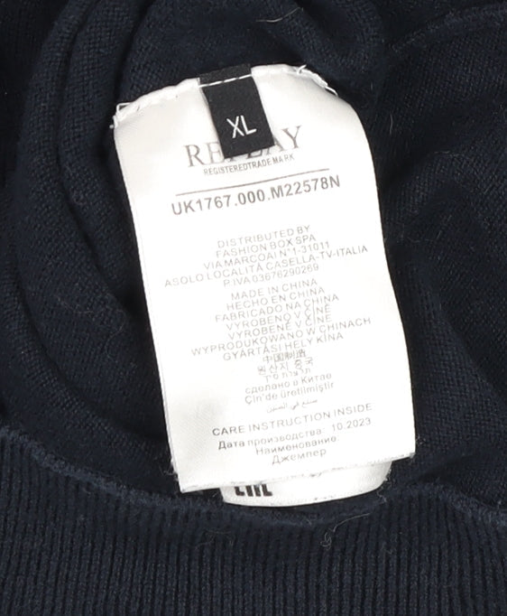 Replay Men’s Blue Cotton Crew Neck Pullover Jumper XL