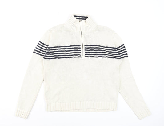 Dorothy Perkins Women’s Ivory Navy Striped Cotton Half Zip Jumper Size 10