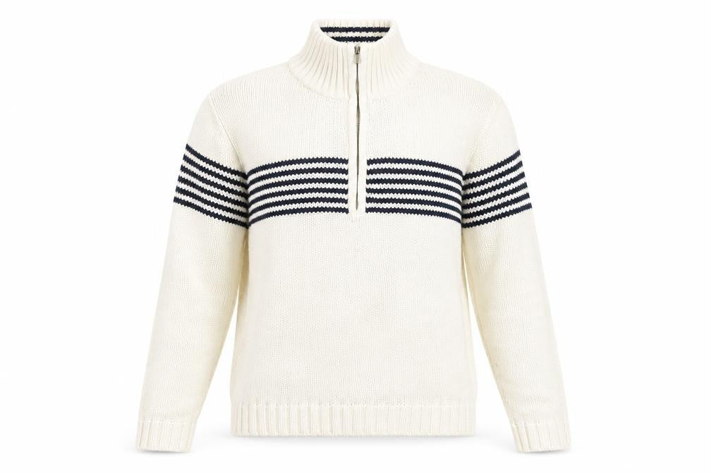 Dorothy Perkins Women’s Ivory Navy Striped Cotton Half Zip Jumper Size 10