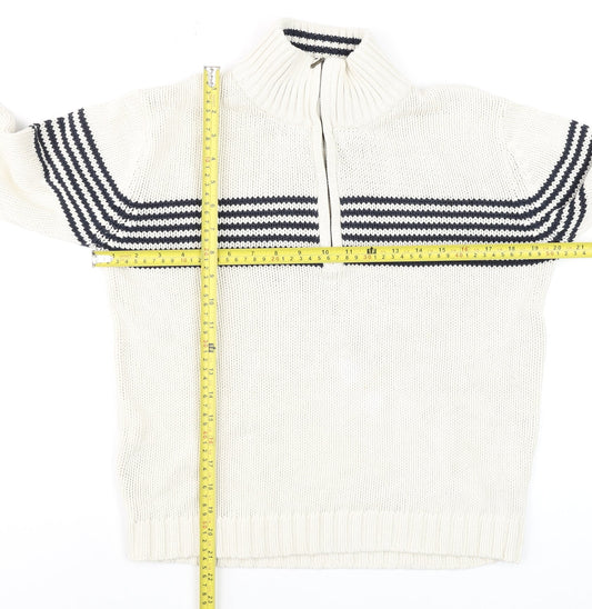 Dorothy Perkins Women’s Ivory Navy Striped Cotton Half Zip Jumper Size 10