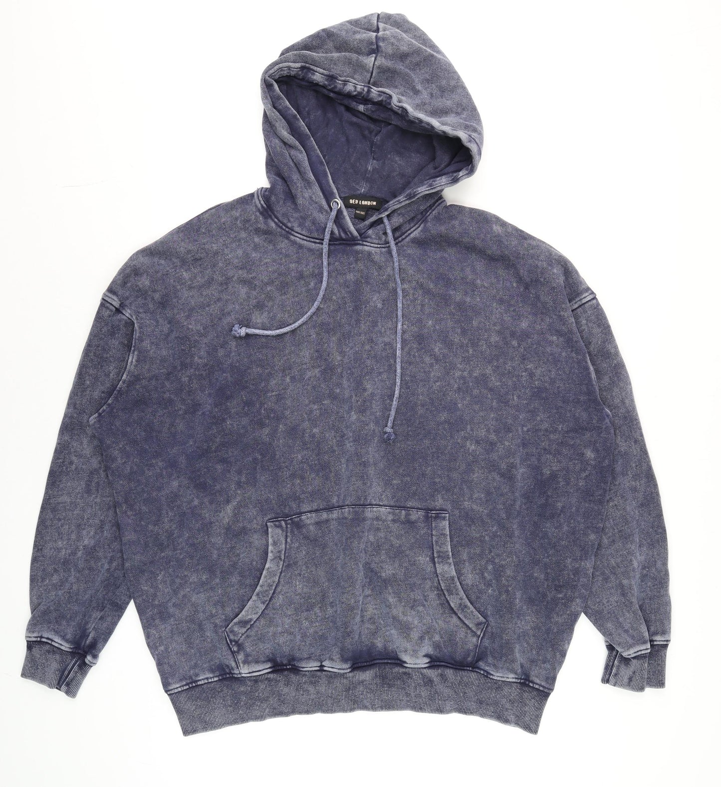 QED London Unisex Blue Pullover Hoodie One Size Fleece Relaxed Fit