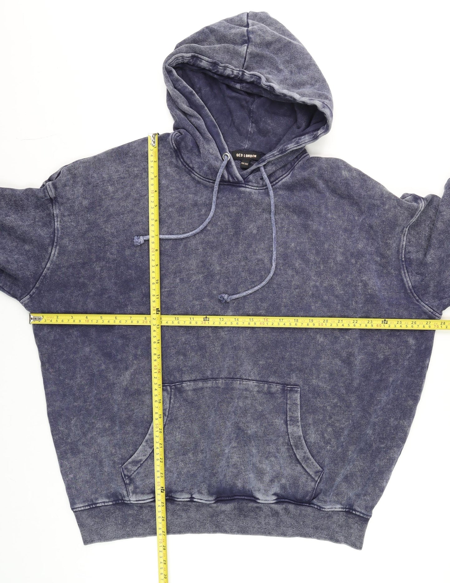 QED London Unisex Blue Pullover Hoodie One Size Fleece Relaxed Fit