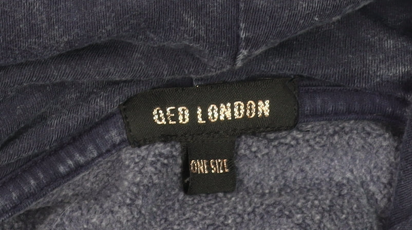 QED London Unisex Blue Pullover Hoodie One Size Fleece Relaxed Fit