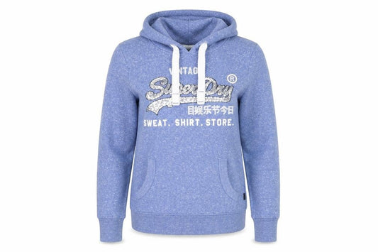 Superdry Women Blue Sequin Logo Pullover Hoodie UK 12