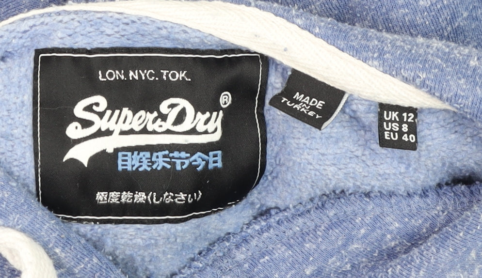 Superdry Women Blue Sequin Logo Pullover Hoodie UK 12