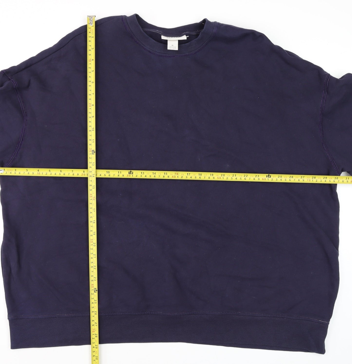 Monki Unisex Blue XL Cotton Crew Neck Pullover Sweatshirt