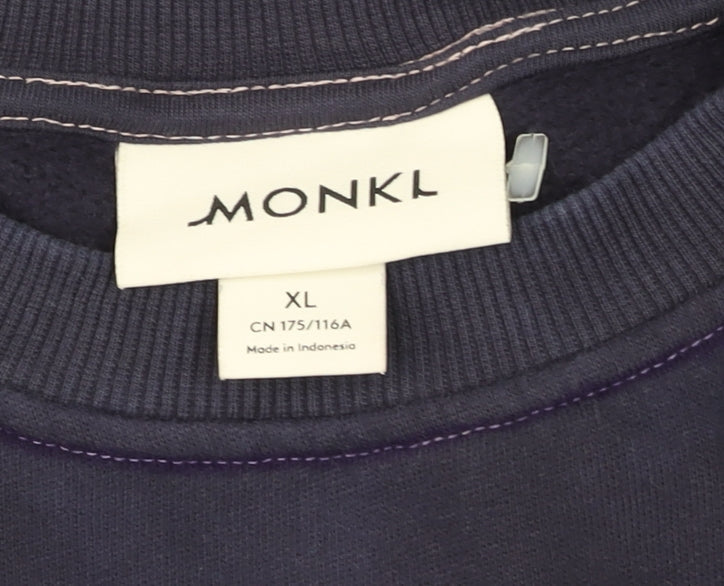 Monki Unisex Blue XL Cotton Crew Neck Pullover Sweatshirt