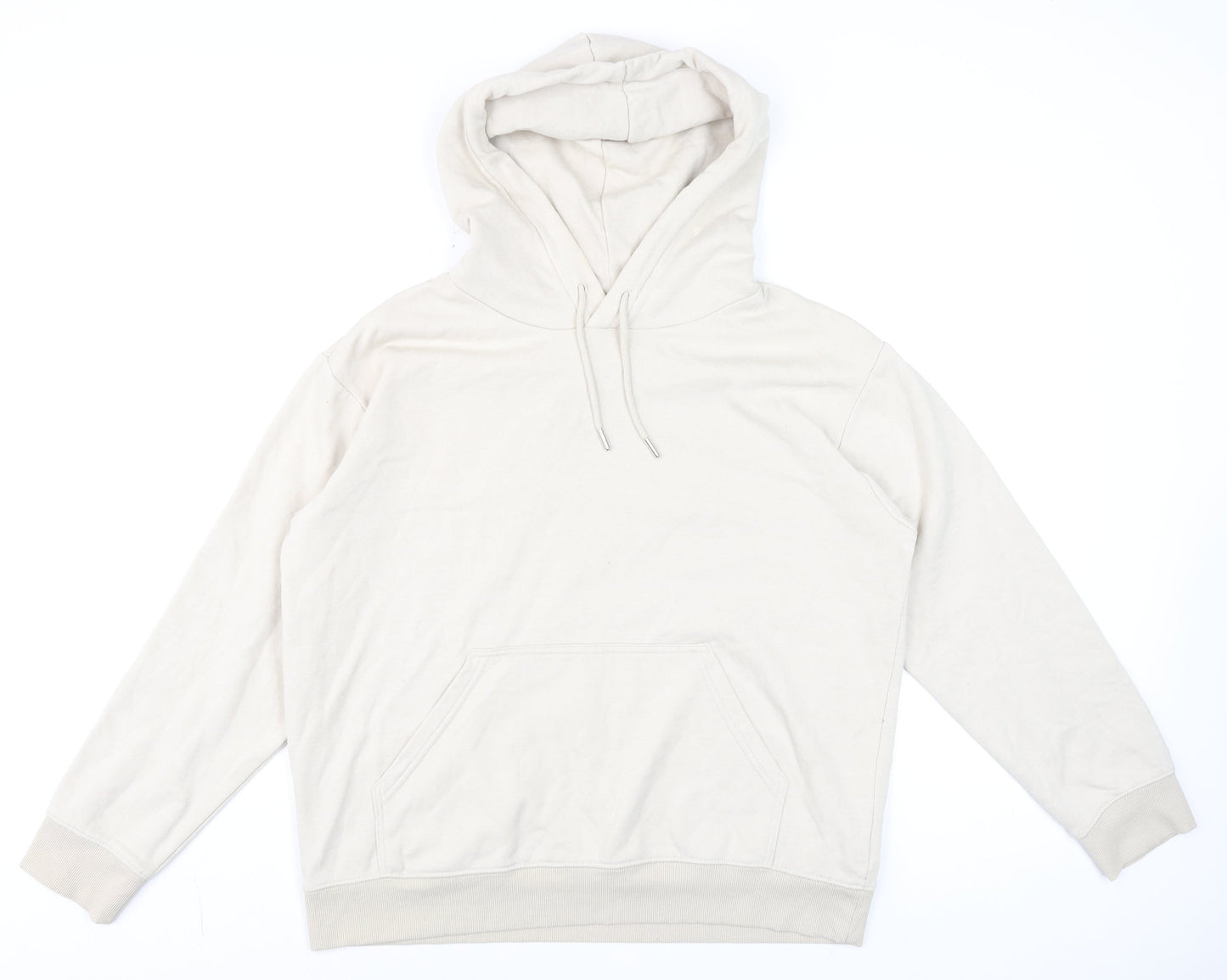 H&M Men Beige Pullover Hoodie Size M Cotton Blend Long Sleeve