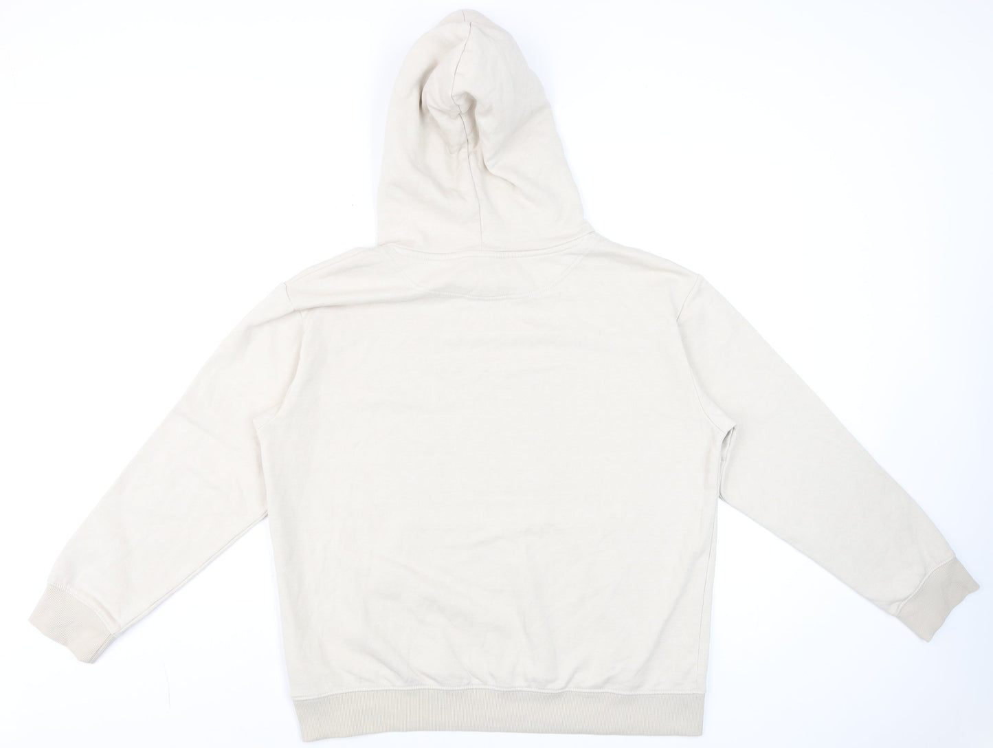 H&M Men Beige Pullover Hoodie Size M Cotton Blend Long Sleeve