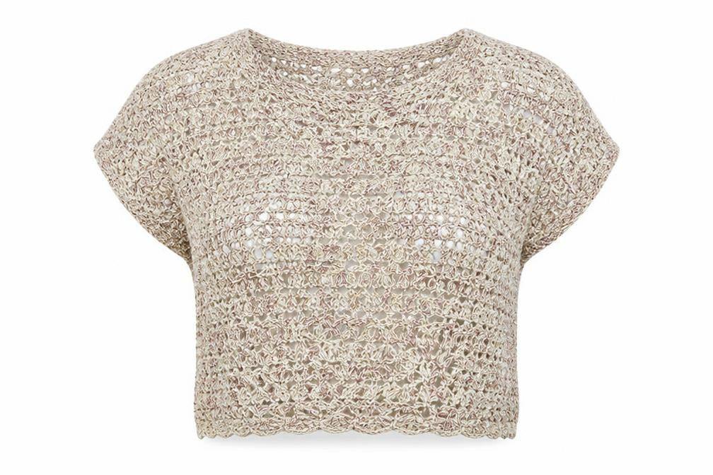 Berkertex Women Beige Crochet Cropped Blouse Size 14