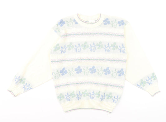 Amari Women’s Ivory Floral Knit Jumper Size 10-12 Vintage Pullover