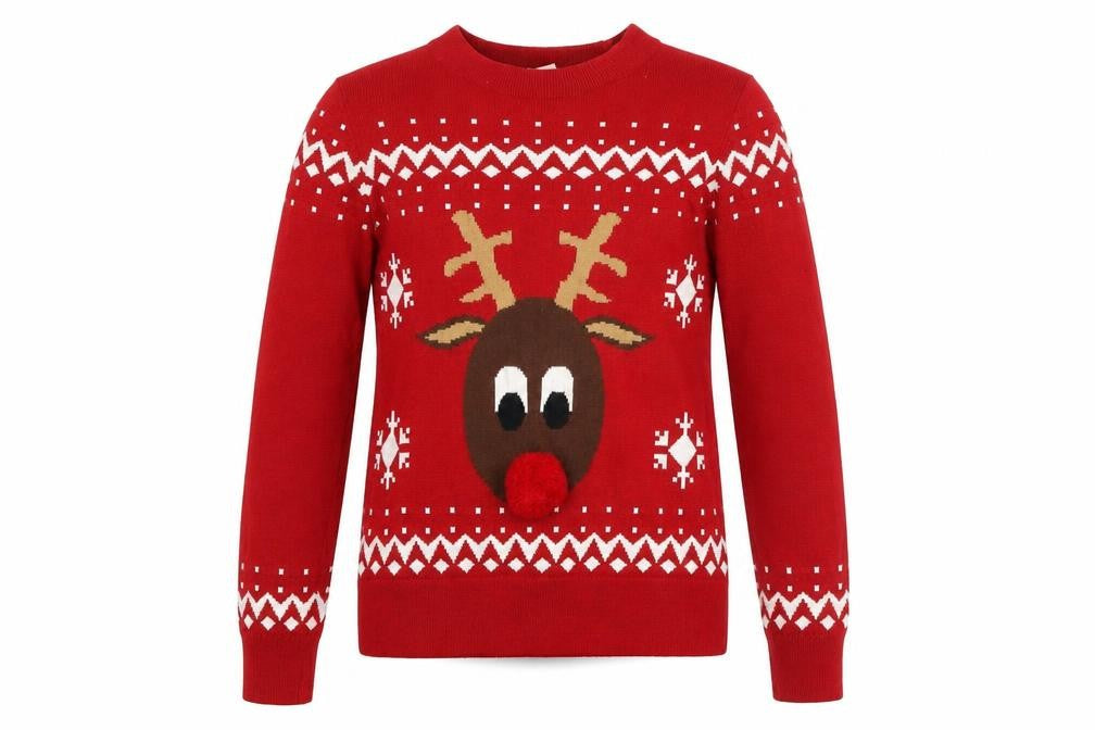 H&M Womens Red Christmas Reindeer Pullover Jumper XS