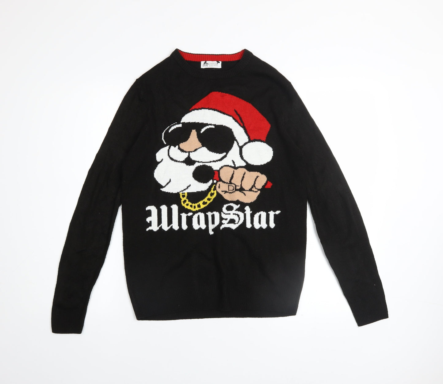 H&M Boys Black Christmas WrapStar Jumper UK 12-14Y Acrylic Knit