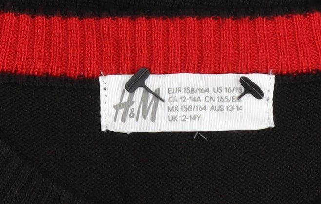 H&M Boys Black Christmas WrapStar Jumper UK 12-14Y Acrylic Knit