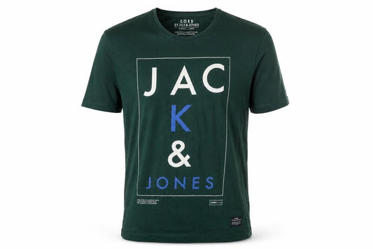 Jack & Jones Men's Green Cotton Graphic Logo T-Shirt Size L