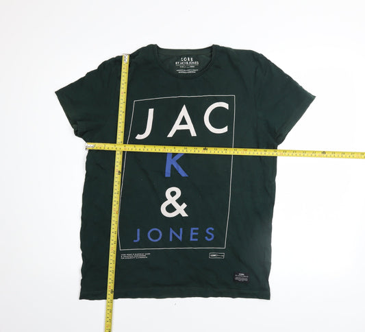 Jack & Jones Men's Green Cotton Graphic Logo T-Shirt Size L